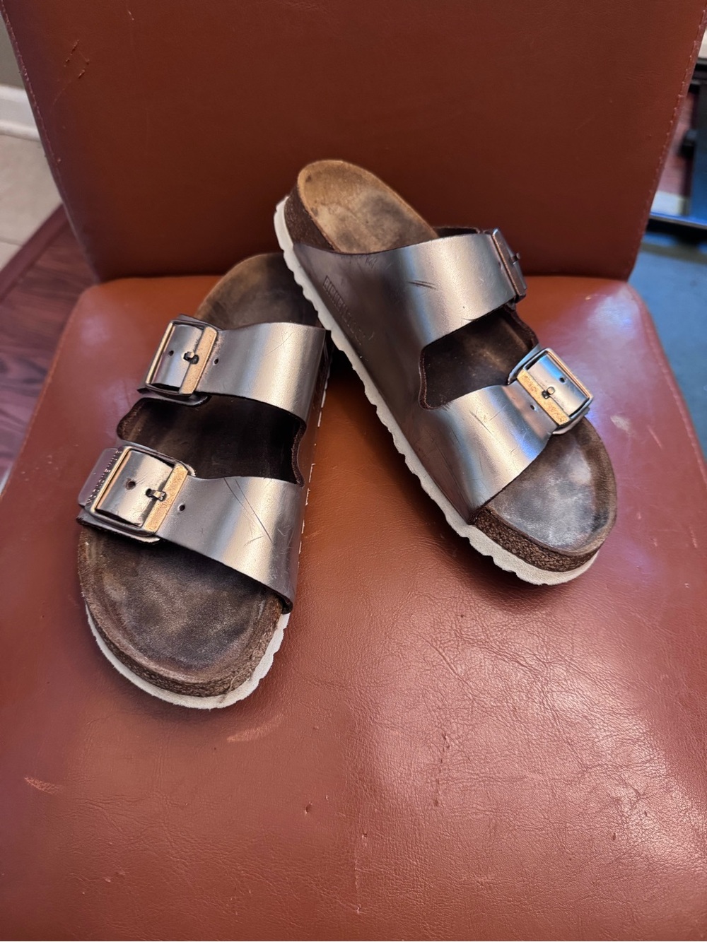 Birkenstock Arizona Metallic Pewter / Bronze Sandals - Size 38 (7-7.5)